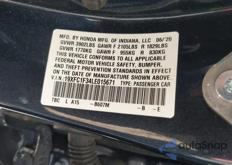 2020 Honda Civic Ex from USA, damaged, VIN 19XFC1F34LE015671